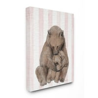 Ступел индустрии игриви майка мечка и малко розово райе детска илюстрация платно стена арт дизайн от Дафни