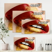 Дизайнарт 'Пълнички женски устни със злато и червено' Модерен Принт за стена