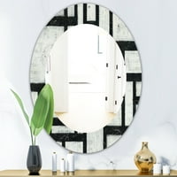 Дизайнарт 'черно-бял лабиринт Геометричен' огледало от средата на века-овално или кръгло огледало за стена