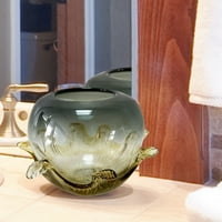 Кехлибарена стъклена ваза в зелено покритие