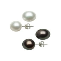 Черно и бяло култивирани сладководни перли Стерлинг Сребро 2-чифт Обица Обица