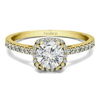 Годежен пръстен: годежен пръстен с диаманти и моасанит център в 14к жълто злато