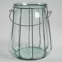 14.5 чаена градина ръчно изработена прозрачна рециклирана испанска стъклена ваза с метална дръжка