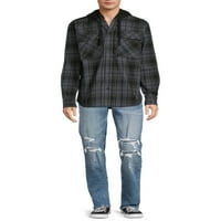Без граници мъжка и голяма Мъжка риза с дълъг ръкав С качулка и фланела, размери до 5х