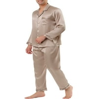Уникални изгодни Мъжки Дълги ръкави сатен спално облекло Бутон надолу пижама комплект