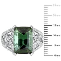 Миабела Дамски 4-Каратов зелен турмалин каратов диамант 14 карата Бяло Злато халат коктейл пръстен