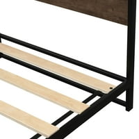 Метално легло с двоен размер с дървена летва, лесен монтаж, масивна метална конструкция, дървена табла, модерен и минималистичен стил, Еспресо