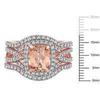 Миабела Дамски Морганит и диамант 10кт Розово Злато 3-парче ореол Сплит джолан комплект Булчински пръстен