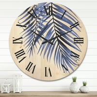 Дизайнарт 'Абстрактни Сини Палмови Листа Тропически Клони' Традиционен Дървен Стенен Часовник