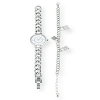 Време и истина възрастни женски аналогов Кристал часовник и чар гривна комплект в Сребро